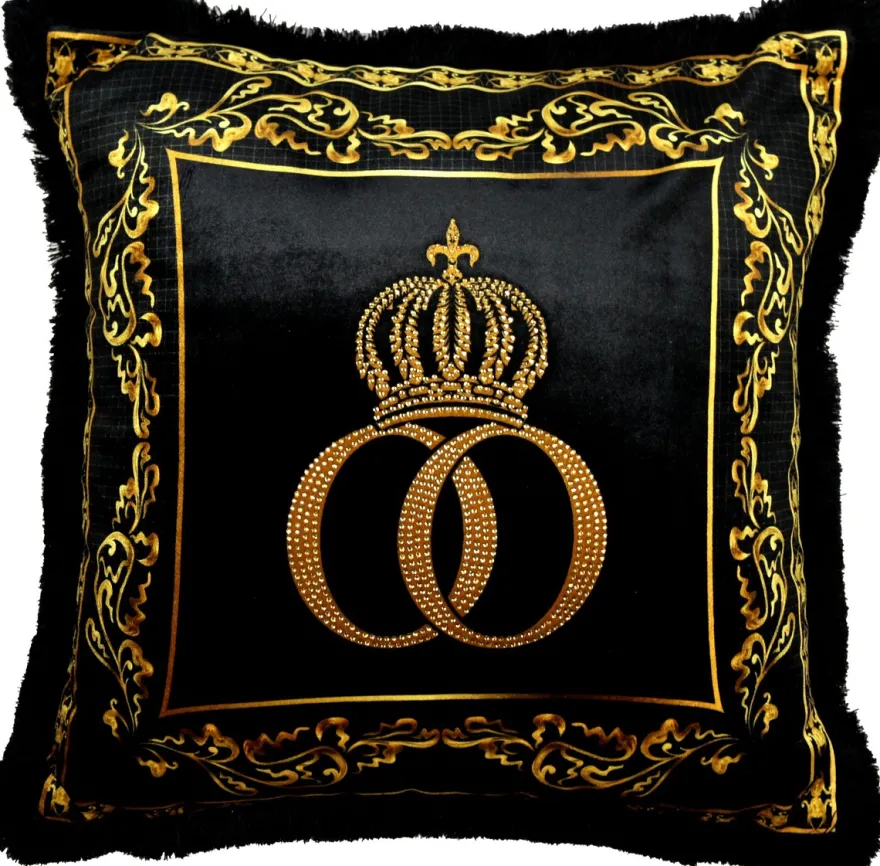 Harald Glööckler Luxus Deko Barock Kissen Pompöös by Casa Padrino Schwarz / Gold / Schwarz Krone Deluxe mit Strass Steinen - Glööckler Kissen AAA