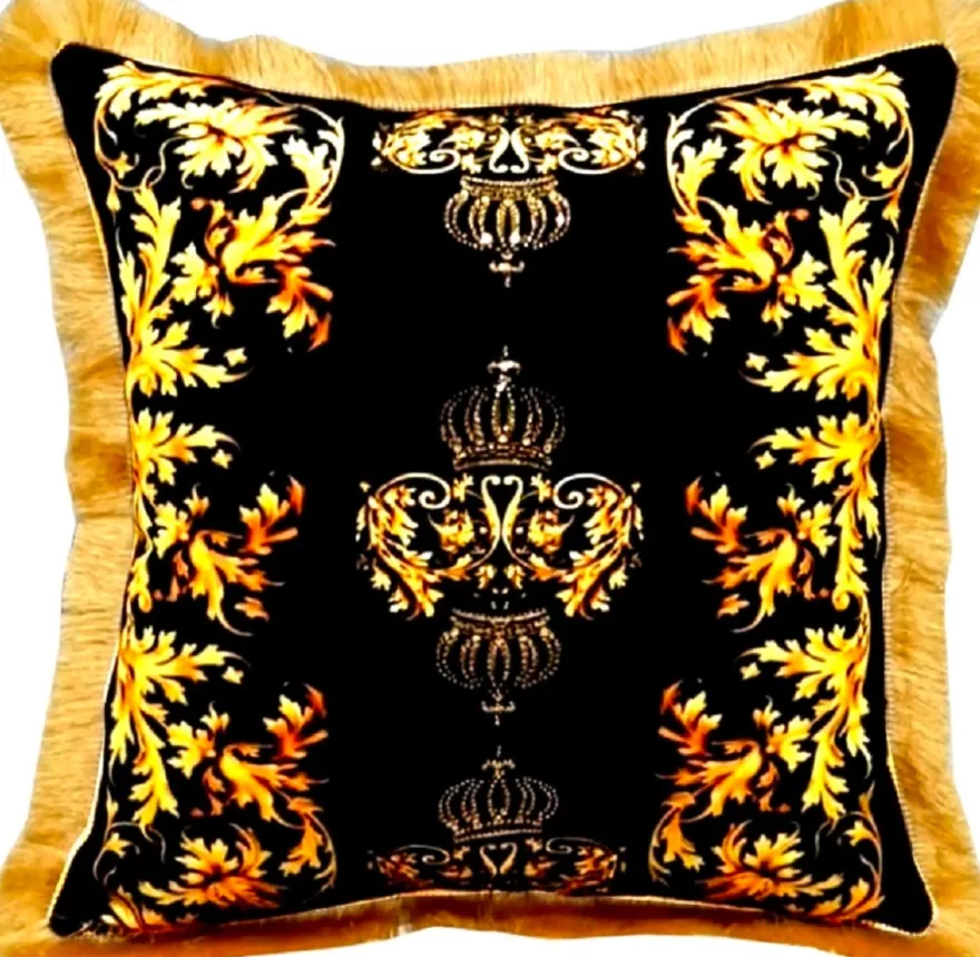 Harald Glööckler Luxus Deko Kissen Pompöös by Casa Padrino Schwarz / Gold 50 x 50 cm - Glööckler Kissen mit Glitzersteinen