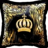 Harald Glööckler Luxus Deko Kissen Pompöös by Casa Padrino Krone & Flammen mit Strass Steinen Schwarz / Gold - Feinster Samtstoff - Glööckler Kissen