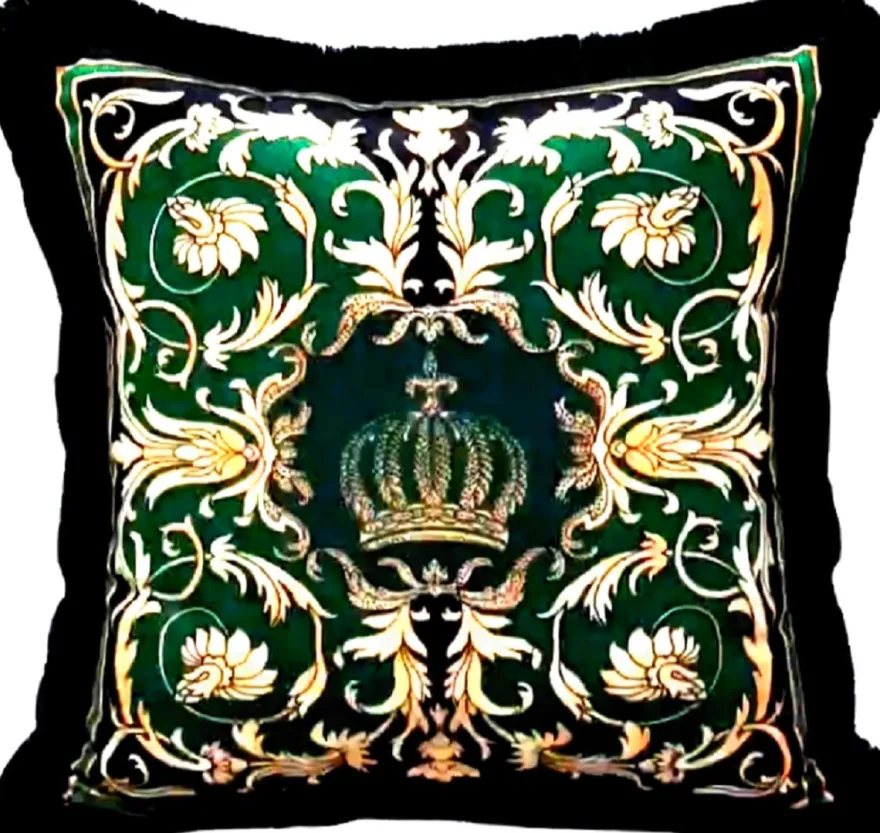 Harald Glööckler Luxus Deko Kissen Pompöös by Casa Padrino Grün / Schwarz / Gold 50 x 50 cm - Glööckler Kissen mit Glitzersteinen