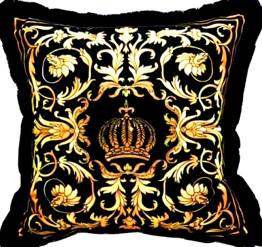 Harald Glööckler Luxus Deko Kissen Pompöös by Casa Padrino Schwarz / Gold Barock Muster / Schwarz 50 x 50 cm - Glööckler Kissen mit Glitzersteinen
