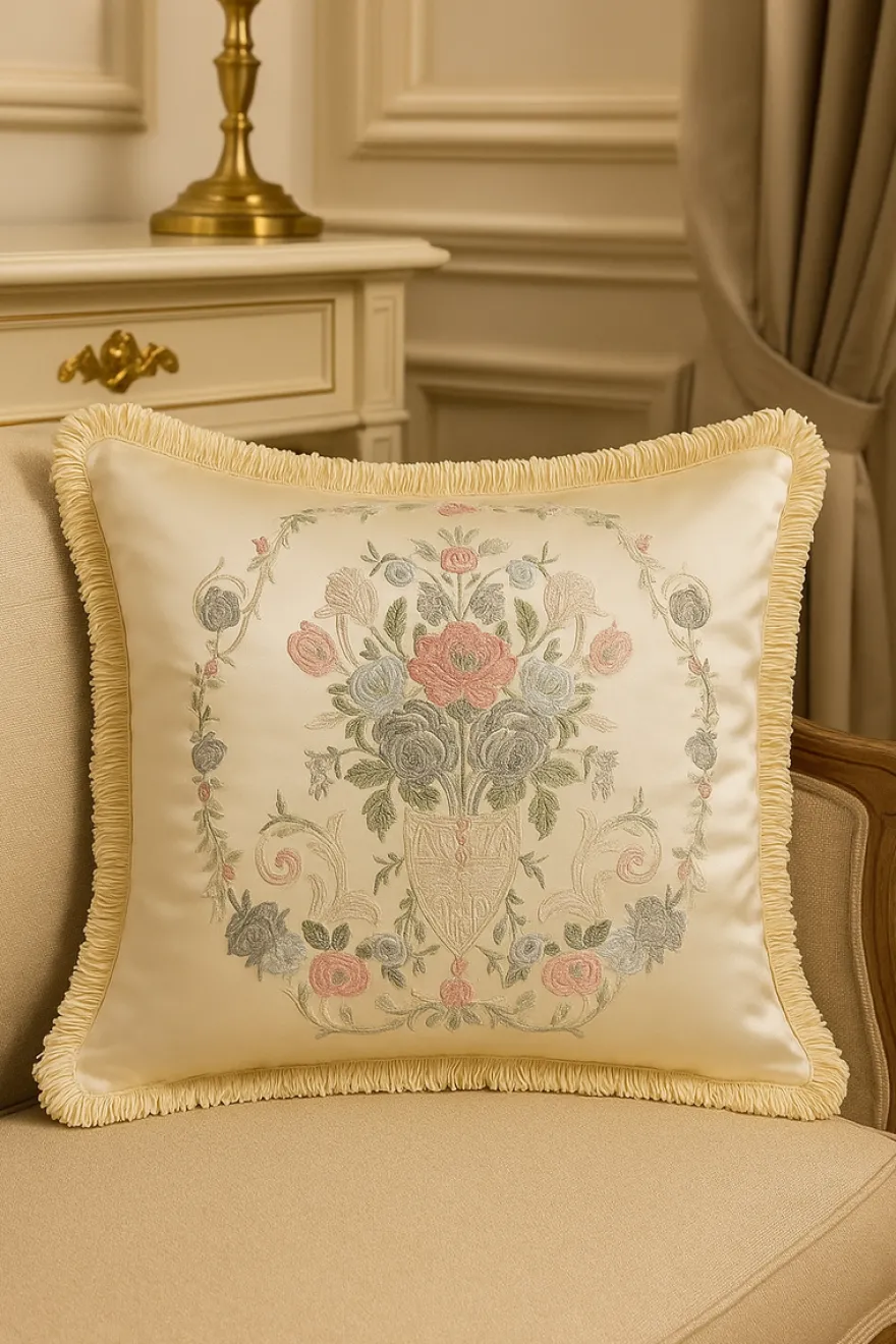 Harald Glööckler Luxus Deko Kissen Pompöös Provence by Casa Padrino Silber / Creme 45 x 45 cm