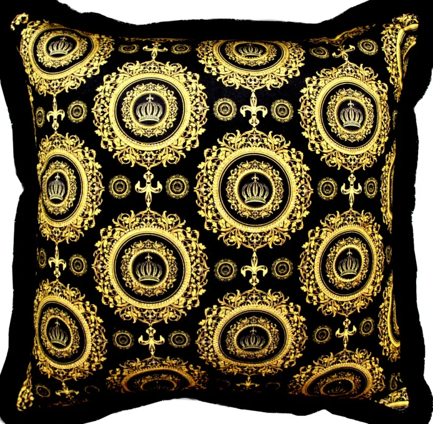 Harald Glööckler Luxus Deko Kissen Pompöös by Casa Padrino Golden Crowns 50 x 50 cm - Glööckler Kissen mit Glitzersteinen