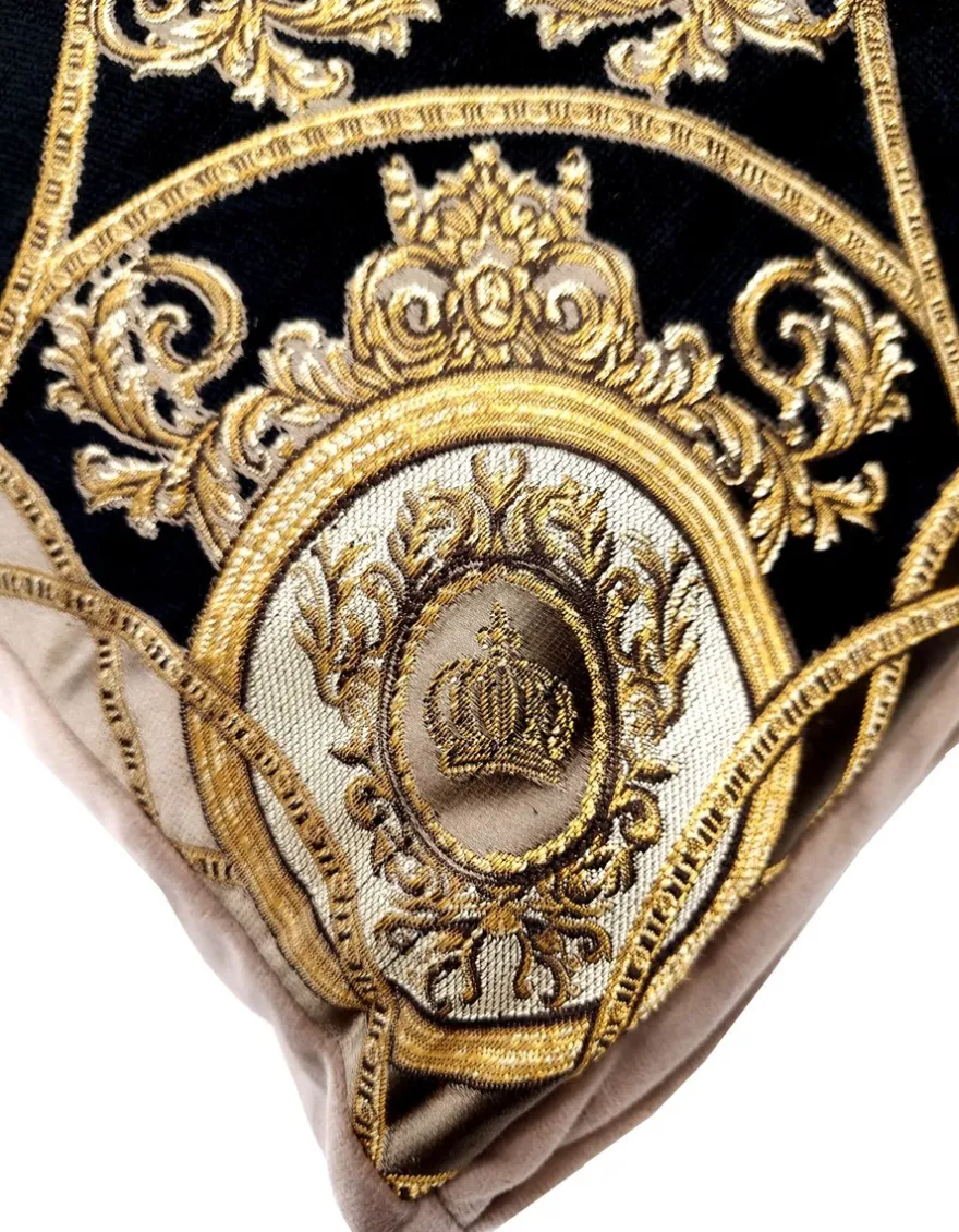 Harald Glööckler Luxus Deko Kissen Pompöös by Casa Padrino Schwarz / Creme / Braun / Gold - Glööckler Kissen - Designer Zierkissen - Harald Glööckler Designer Deko Accessoires - Luxus Qualität