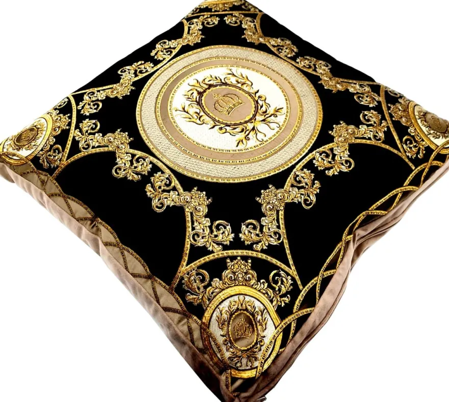 Harald Glööckler Luxus Deko Kissen Pompöös by Casa Padrino Schwarz / Creme / Braun / Gold - Glööckler Kissen - Designer Zierkissen - Harald Glööckler Designer Deko Accessoires - Luxus Qualität
