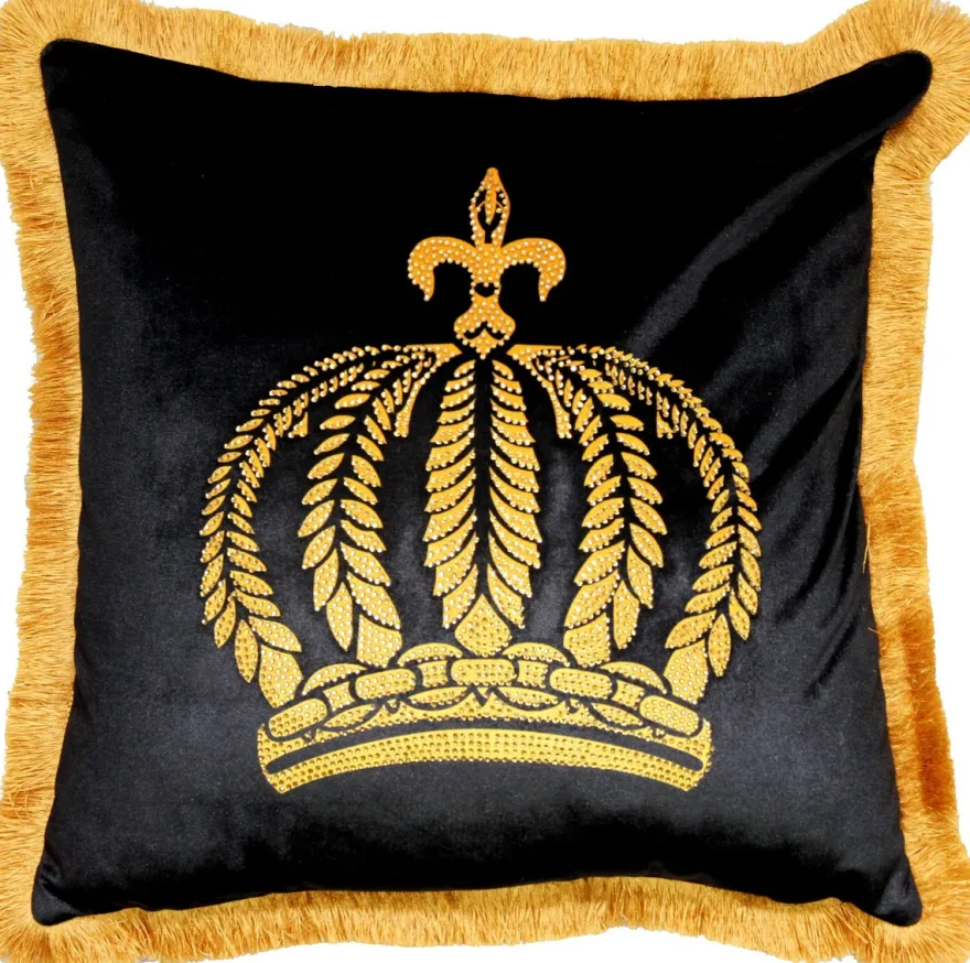 Harald Glööckler Luxus Deko Kissen Pompöös by Casa Padrino Schwarz / Gold Krone mit Strass Steinen - Glööckler Kissen AAA