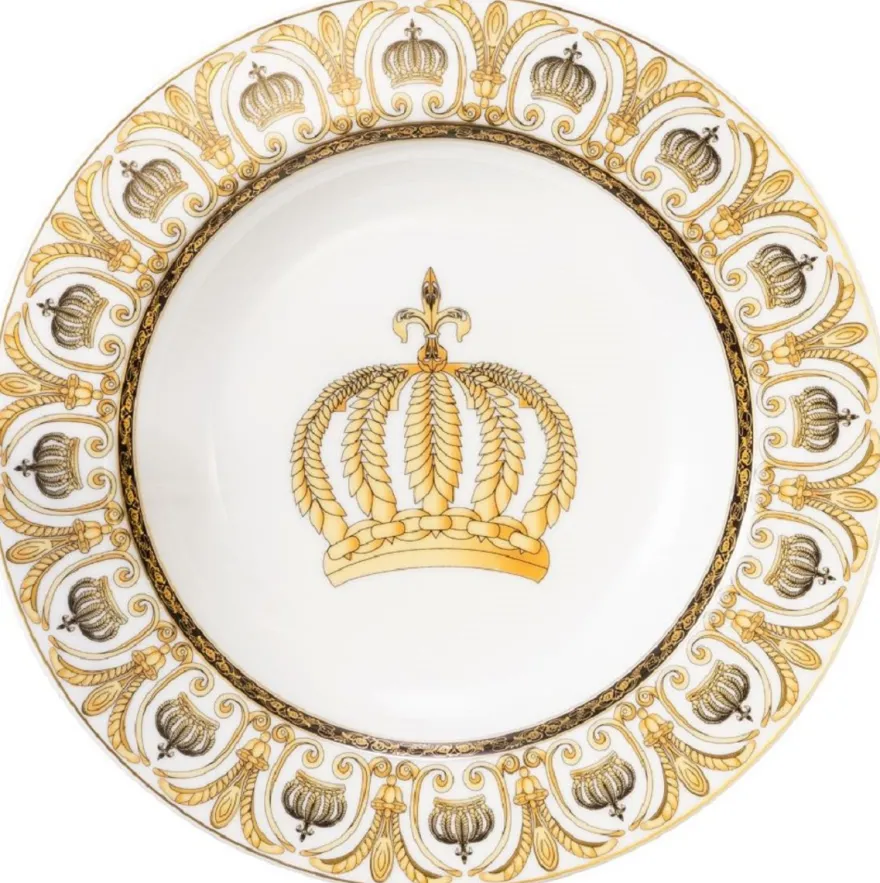 Harald Glööckler Pompöös Porzellan Suppenteller Set mit Krone Weiß / Gold Ø 22,3 x H. 3,7 cm - designed by Harald Glööckler