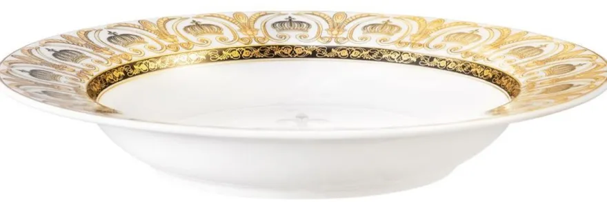 Harald Glööckler Pompöös Porzellan Suppenteller Set mit Krone Weiß / Gold Ø 22,3 x H. 3,7 cm - designed by Harald Glööckler