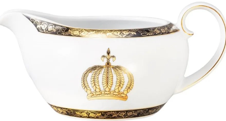 Harald Glööckler Pompöös Porzellan Sauciere mit Krone Weiß / Schwarz / Gold 17,8 x 12,4 x H. 8,5 cm - designed by Harald Glööckler