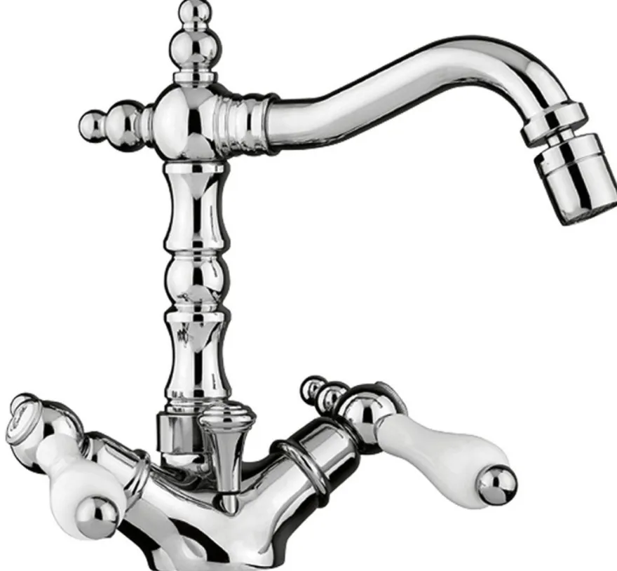 Jugendstil Retro Bidet-Einlochbatterie Badezimmer Waschtischarmatur Silber / Weiß H. 21 cm - Nostalgisches Bad Zubehör