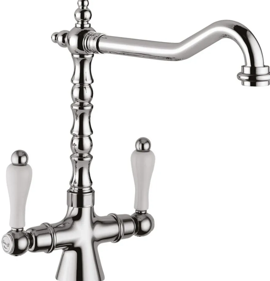 Jugendstil Retro Waschtischarmatur mit Schwenkauslauf Silber / Weiß H. 30,5 cm - Waschbeckenarmatur Made in Italy