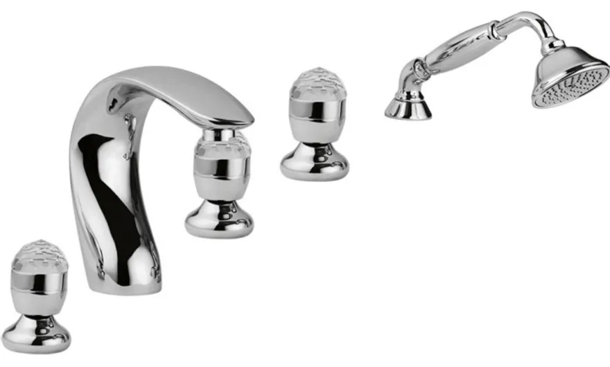 Luxus Badewannen Armaturen Set 5-Loch Kombination Silber - Badezimmer Badewannenarmaturen mit Swarovski Kristallglas