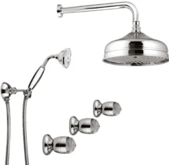 Luxus Badezimmer Armaturen Duplex Einbau Brauseset / Duschset mit Swarovski Kristallglas Silber - Luxus Duschgarnitur Made in Italy