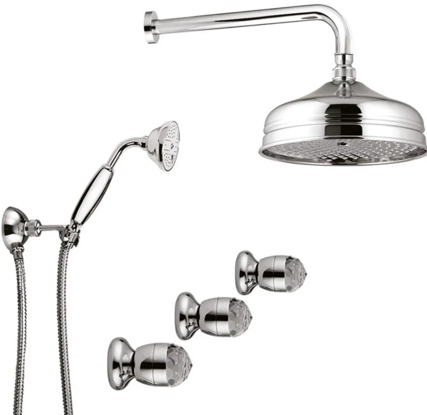 Luxus Badezimmer Armaturen Duplex Einbau Brauseset / Duschset mit Swarovski Kristallglas Silber - Luxus Duschgarnitur Made in Italy