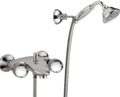 Luxus Badezimmer Duschgarnitur mit Swarovski Kristallglas Silber - Badewannen Dusch Armatur Brauseset
