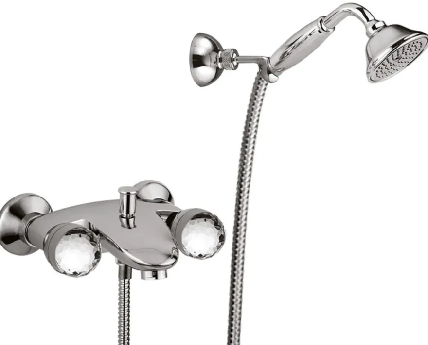 Luxus Badezimmer Duschgarnitur mit Swarovski Kristallglas Silber - Badewannen Dusch Armatur Brauseset