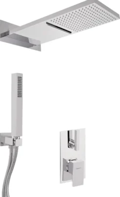 Luxus Duschgarnitur UP-Einhebel-Brausemischer Unterputz-Brauseset Kopfbrause mit Wasserfallstrahl / Regenstrahl Silber - Luxus Badezimmer Duschset