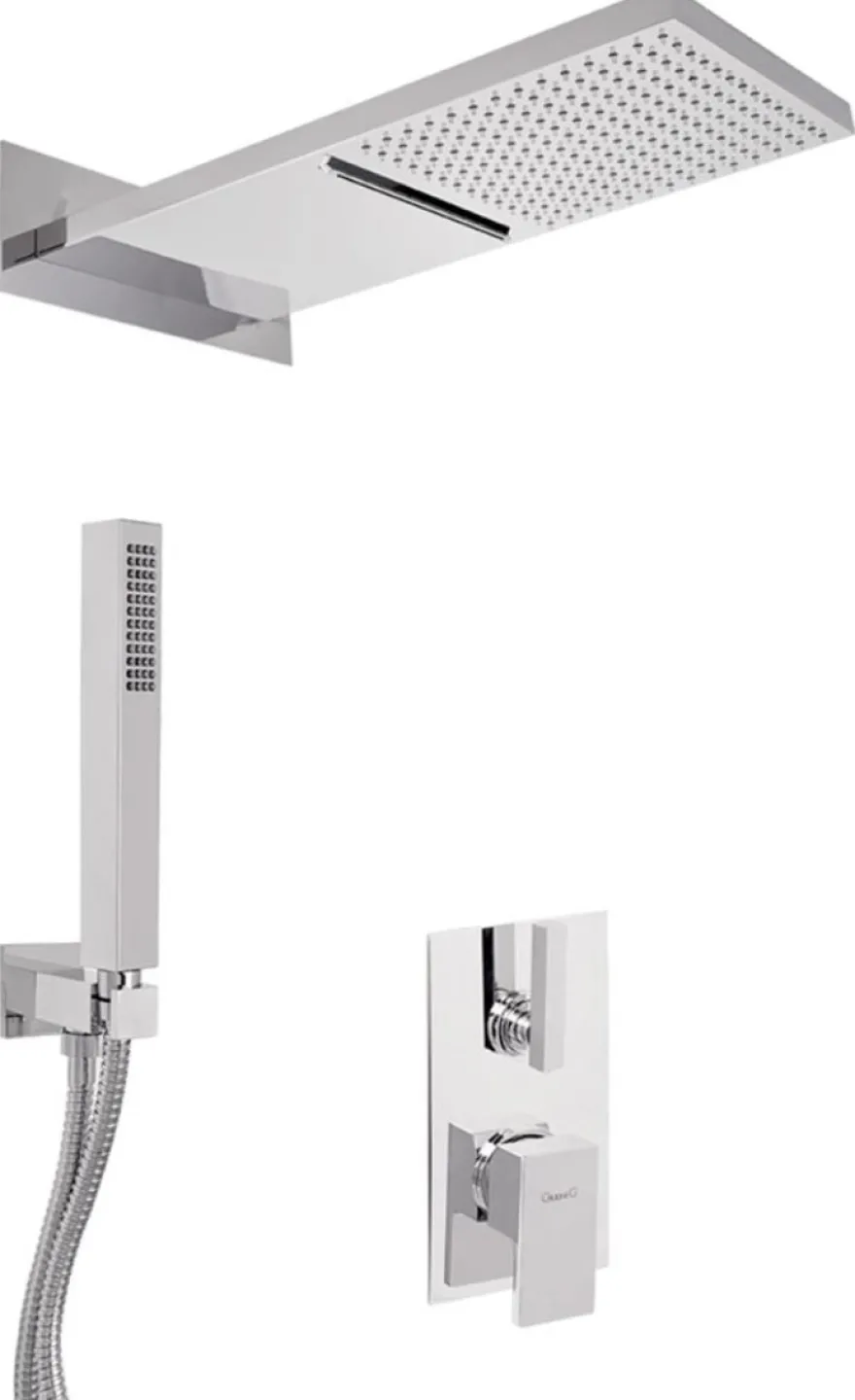 Luxus Duschgarnitur UP-Einhebel-Brausemischer Unterputz-Brauseset Kopfbrause mit Wasserfallstrahl / Regenstrahl Silber - Luxus Badezimmer Duschset