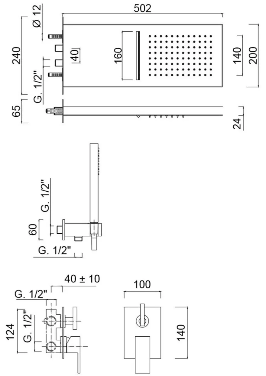 Luxus Duschgarnitur UP-Einhebel-Brausemischer Unterputz-Brauseset Kopfbrause mit Wasserfallstrahl / Regenstrahl Silber - Luxus Badezimmer Duschset