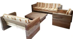 Luxus Garten Möbel Set Eiche Massiv - schwere Ausführung - 3er, 2er, 1x + Tisch - Massivholz rustikal - Lounge Set