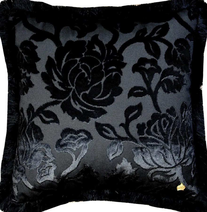 Luxus Kissen Pompöös by Casa Padrino von Harald Glööckler Elegance Collection Barock Muster Schwarz / Schwarz 50 x 50 cm - Luxuskissen
