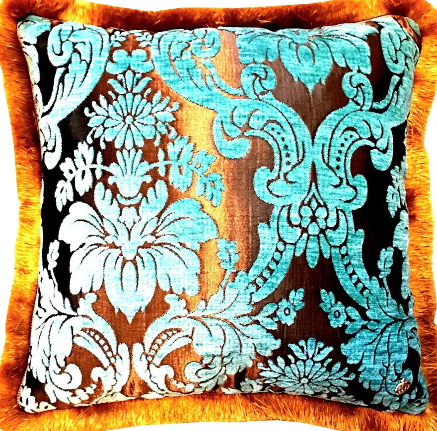 Luxus Kissen Pompöös by Casa Padrino von Harald Glööckler Elegance Collection Barock Muster Türkis / Gold 50 x 50 cm - Luxuskissen