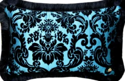 Luxus Kissen Pompöös by Casa Padrino von Harald Glööckler Elegance Collection Barock Muster Schwarz / Türkis 35 x 55 cm - Luxuskissen