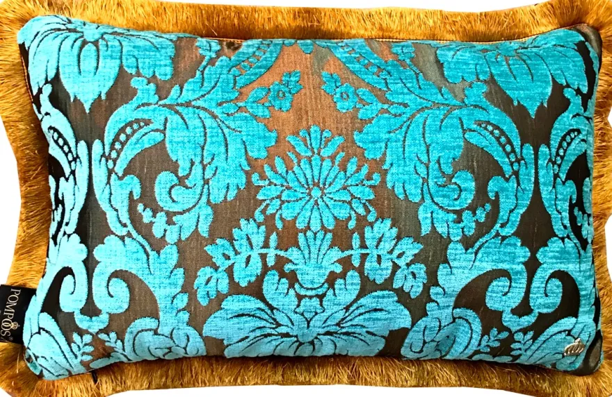 Luxus Kissen Pompöös by Casa Padrino von Harald Glööckler Elegance Collection Barock Muster Türkis / Gold 35 x 55 cm - Luxuskissen