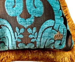 Luxus Kissen Pompöös by Casa Padrino von Harald Glööckler Elegance Collection Barock Muster Türkis / Gold 35 x 55 cm - Luxuskissen