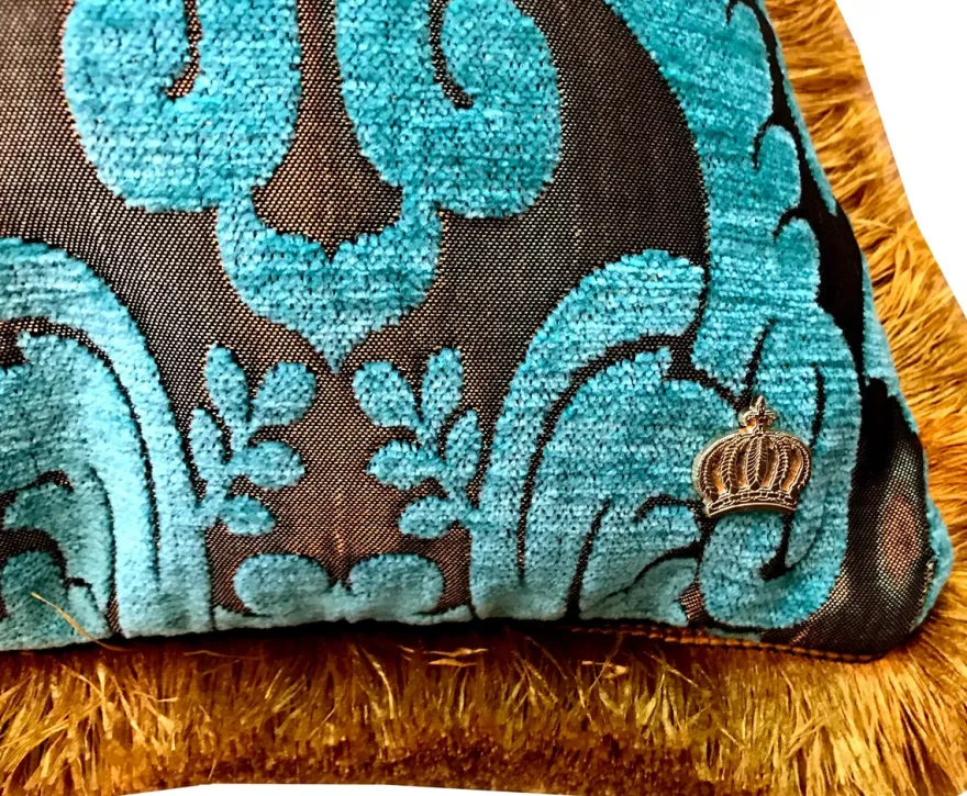 Luxus Kissen Pompöös by Casa Padrino von Harald Glööckler Elegance Collection Barock Muster Türkis / Gold 35 x 55 cm - Luxuskissen