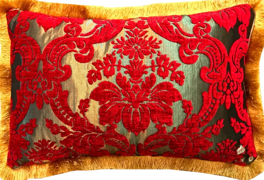 Luxus Kissen Pompöös by Casa Padrino von Harald Glööckler Elegance Collection Barock Muster Rot / Gold 35 x 55 cm - Luxuskissen
