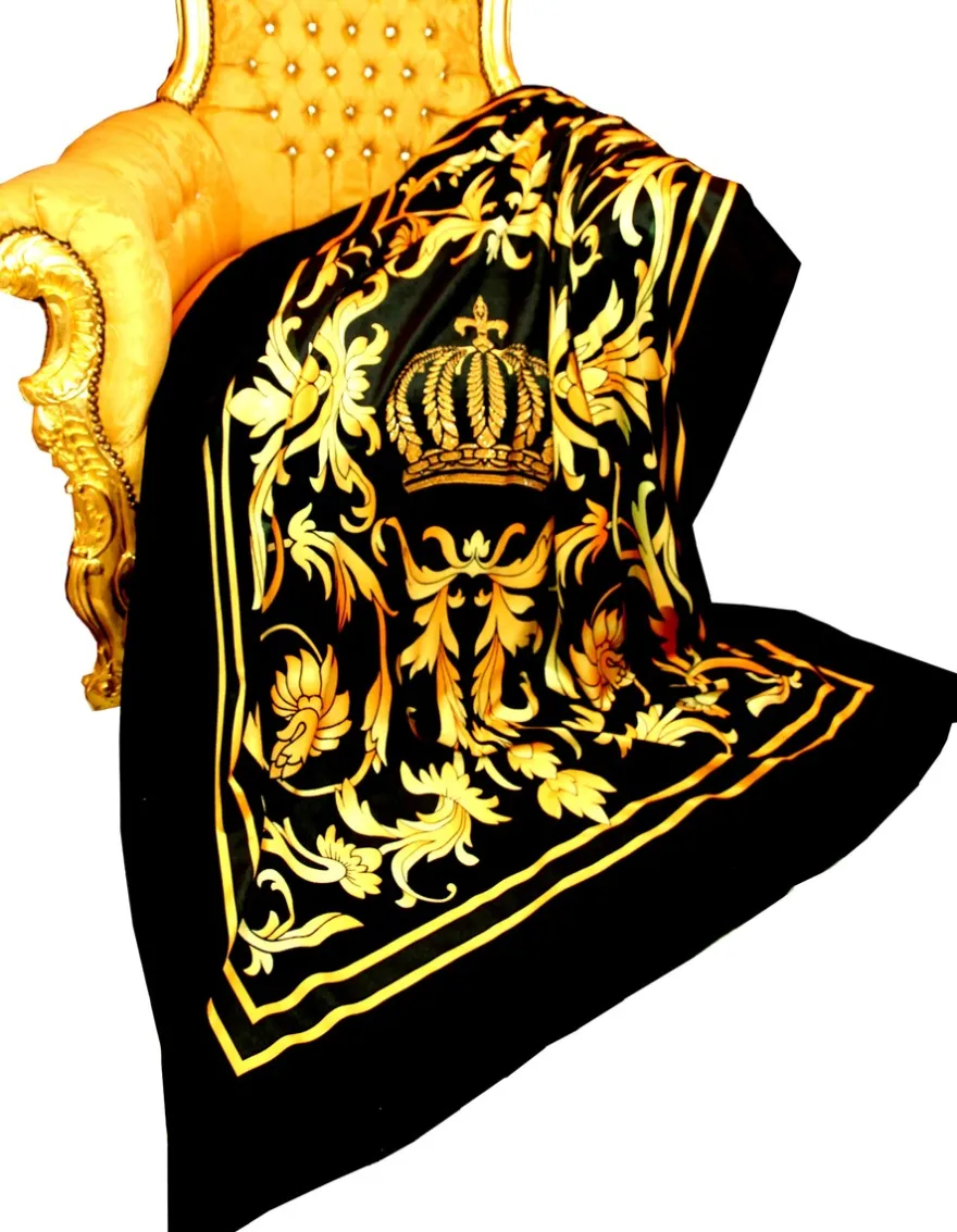 Luxus Wohndecke Pompöös by Casa Padrino Barock Krone Gold / Schwarz von Harald Glööckler mit Glitzersteinen