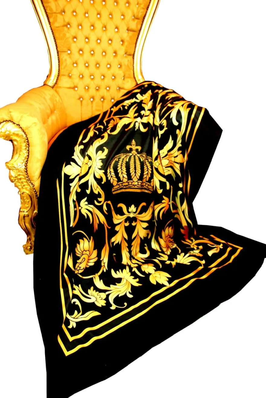 Luxus Wohndecke Pompöös by Casa Padrino Barock Krone Gold / Schwarz von Harald Glööckler mit Glitzersteinen
