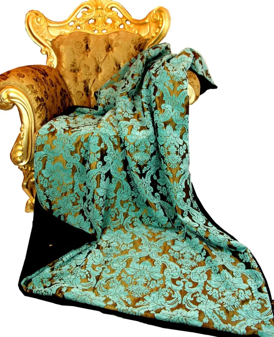 Luxus Wohndecke Pompöös by Casa Padrino Barock Türkis / Gold / Schwarz von Harald Glööckler mit edlem Bouquet Musterstoff