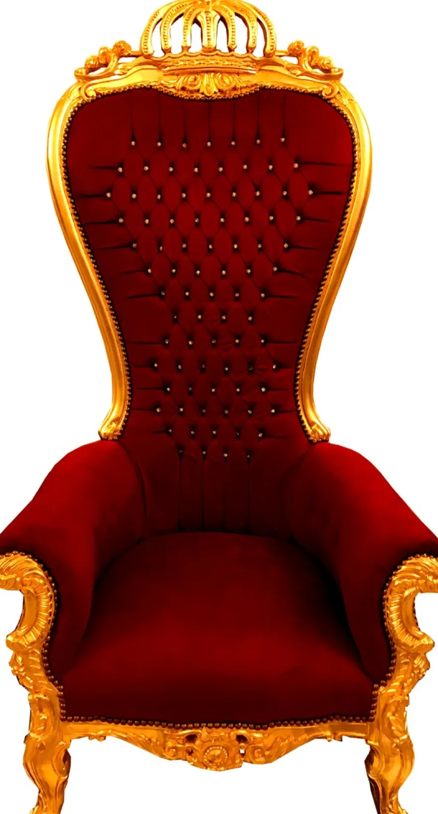 Majestätischer Harald Glööckler Luxus Barock Thron Sessel Pompöös by Casa Padrino Bordeaux / Gold mit Bling Bling Glitzersteinen