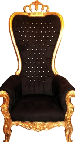 Majestätischer Harald Glööckler Luxus Barock Thron Sessel Pompöös by Casa Padrino Schwarz / Gold