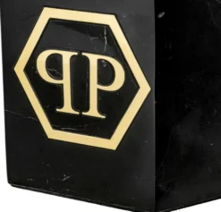 Philipp Plein Luxus Designer Marmor Deko Objekt Schwarz / Gold H. 36 cm