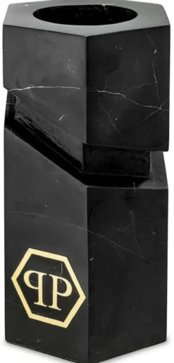 Philipp Plein Luxus Designer Marmor Deko Objekt Schwarz / Gold H. 36 cm