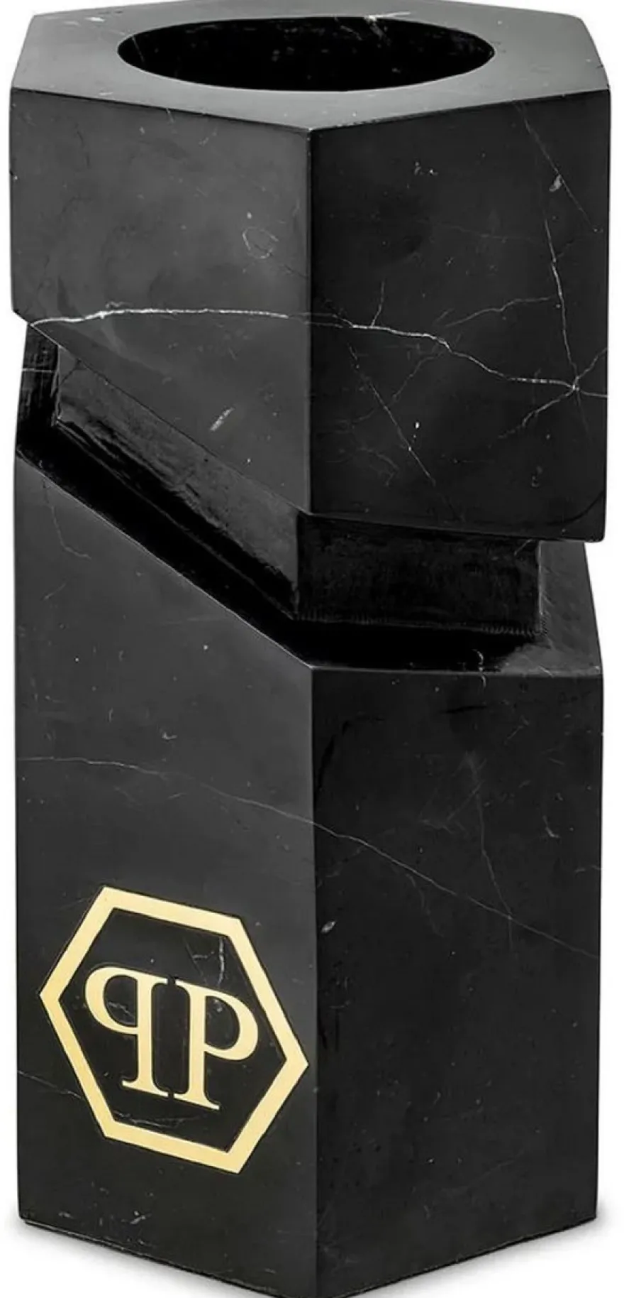 Philipp Plein Luxus Designer Marmor Deko Objekt Schwarz / Gold H. 36 cm