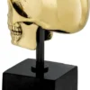 Philipp Plein Luxus Designer Deko Totenkopf Gold / Schwarz H. 20cm - Skull Skulptur aus Marmorsockel
