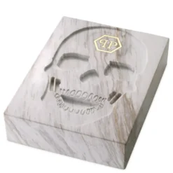 Philipp Plein Luxus Designer Marmor Skull Book Deko 18 x 24 x H. 5,5 cm Totenkopf Marmor Skulptur