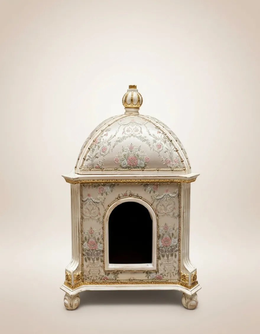 Pompöös by Casa Padrino Barock Katzenhaus Provence Silber / Cremeweiß / Gold - designed by Harald Glööckler