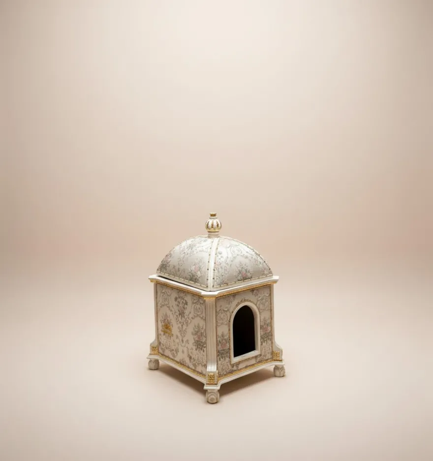 Pompöös by Casa Padrino Barock Katzenhaus Provence Silber / Cremeweiß / Gold - designed by Harald Glööckler