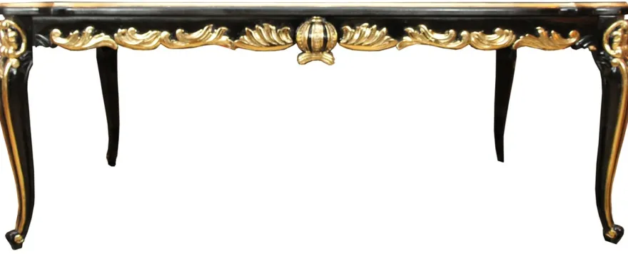 Pompöös by Casa Padrino Barock Luxus Esstisch mit Glasplatte Schwarz / Gold 200 x 100 cm - Pompööser Barock Esstisch designed by Harald Glööckler