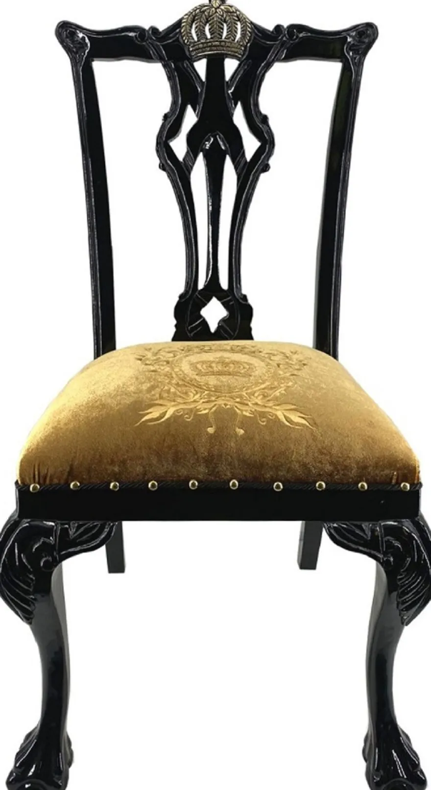 Pompöös by Casa Padrino Barock Luxus Esszimmer Set Gold / Schwarz - Pompööser Barock Esstisch mit Glasplatte und 6 Barock Esszimmerstühle designed by Harald Glööckler - Barock Möbel