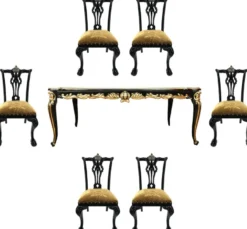 Pompöös by Casa Padrino Barock Luxus Esszimmer Set Gold / Schwarz - Pompööser Barock Esstisch mit Glasplatte und 6 Barock Esszimmerstühle designed by Harald Glööckler - Barock Möbel