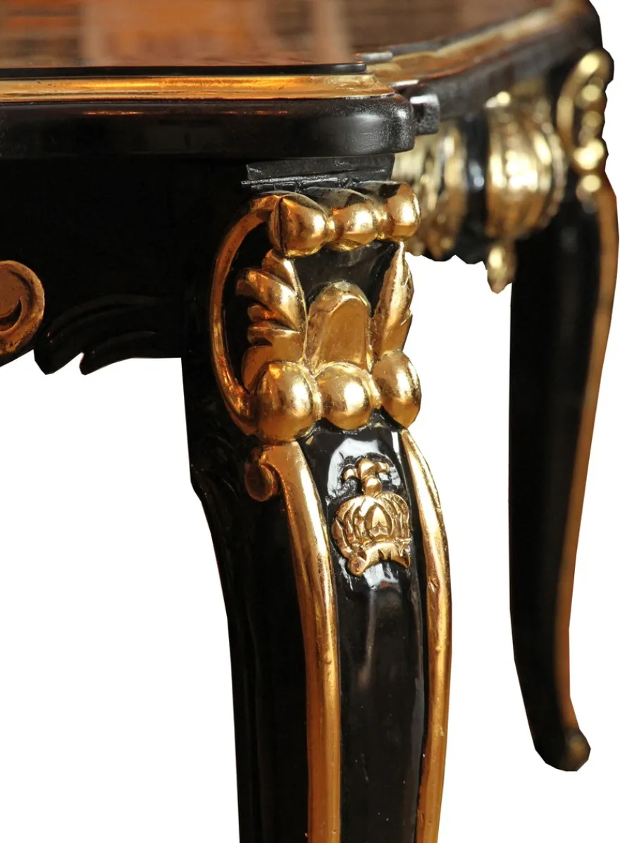 Pompöös by Casa Padrino Barock Luxus Esstisch mit Glasplatte Schwarz / Gold 180 x 100 cm - Pompööser Barock Esstisch designed by Harald Glööckler