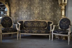 Pompöös by Casa Padrino Barock Wohnzimmer Set Creme / Oliv mit goldenem Muster - Pompööse Barock Wohnzimmermöbel designed by Harald Glööckler