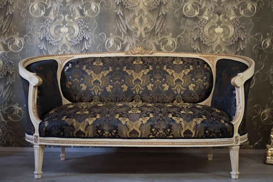 Pompöös by Casa Padrino Barock Wohnzimmer Set Creme / Oliv mit goldenem Muster - Pompööse Barock Wohnzimmermöbel designed by Harald Glööckler