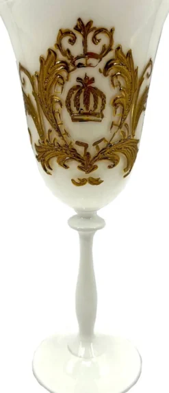 Pompöös by Casa Padrino Luxus Barock Weinglas Set Weß / Gold Ø 8,7 x H. 20,3 cm - Weingläser mit 24 Karat Vergoldung - Pompööse Weingläser designed by Harald Glööckler - Luxus Designer Weingläser